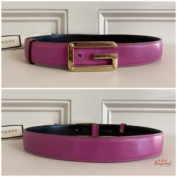 Authentic Gucci Dark Pink Leather Gold G Logo Buckle Belt Size 85/34 main image 5